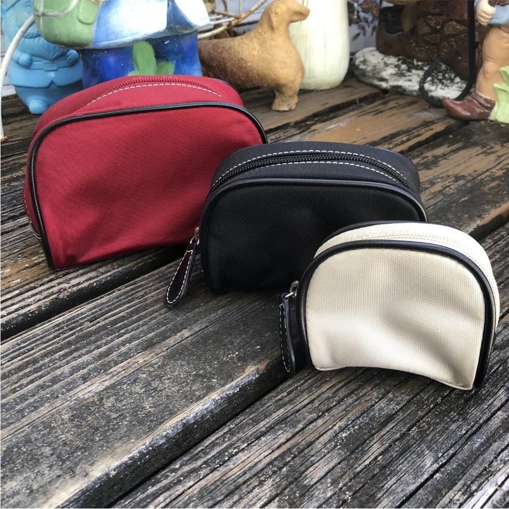 Ann Taylor Loft Red Black Tan Cosmetic Bag Makeup Zip Case Travel Nylon Set Of 3